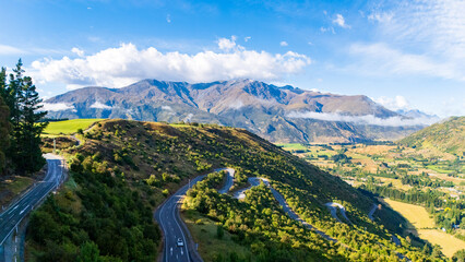 Scenic Mountain and Valley Landscape in Otago, South Island, New Zealand