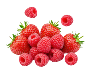 Fresh raspberries and strawberries nature food bright isolated on transparent background