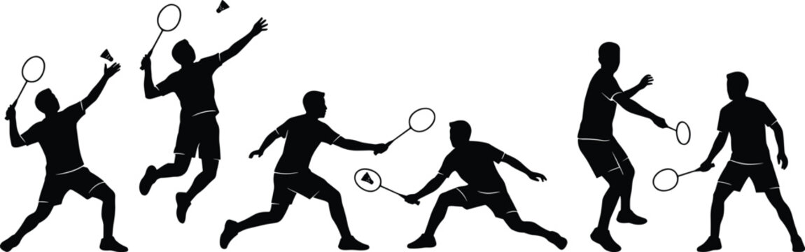 badminton, silhouette, vector, sport, athlete, racket, shuttlecock, action, jump, smash, serve, defense, rally, training, competition, badminton player, badminton 