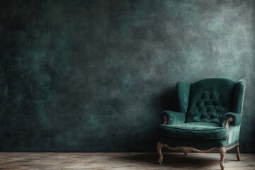 Dark living room interior with an armchair and empty grey wall, perfect for personalized design or creative concepts, Generative AI