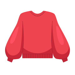 Warm Red Sweater Isolated on White. Stylish Women's Clothing. Flat Vector Illustration.