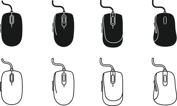 mouse, computer, vector, silhouette, technology, device, hardware, icon, wired, optical, gadget, digital, accessory