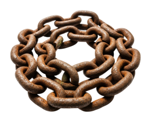 Rusty chain links displayed on isolated on transparent background
