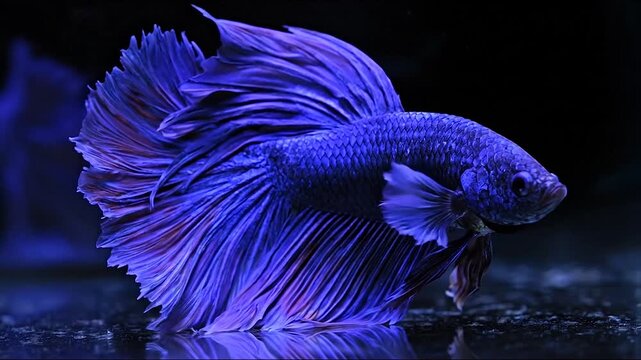 Vibrant blue siamese fighting fish against a dark background