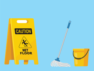 Wet Floor Sign. Cleaning Sign