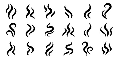 Smoke steam icon vector logo set. Smoke smell, steam aroma heat icon illustration. 
