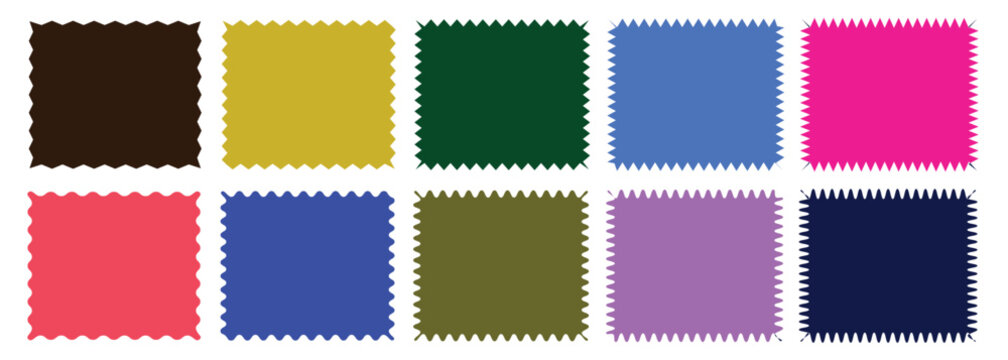  Set of Zigzag and colorful Shapes.Colorfull zigzag shapes. Zig Zag Shapes for Stickers, banners.Rectangle, square and oval shape frame with zigzag edge. Set of wavy edge frame. Color squiggle frames.