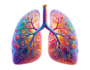 Stylized illustration of human lungs, showcasing bronchial tree detail
