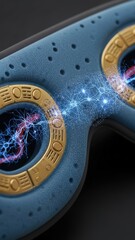 Macro Detail of Advanced Sleep Mask Interior featuring Gold Bio-Sensors and Holographic Neural Data Streams
