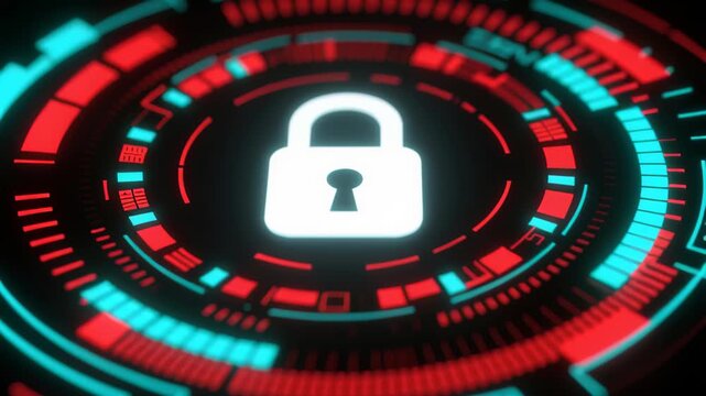 Cyber protection concept with glowing lock symbol representing privacy security internet network technology computer information warfare business safety essential modern business advanced technology