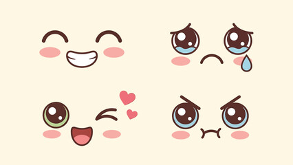 Fototapeta premium Set of cartoon eyes and eyebrows expressing various emotions.
