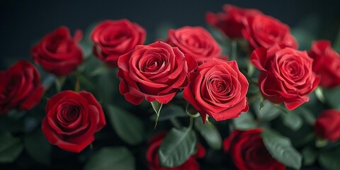 Beautiful Red Roses Arrangement on Dark Background for Love Theme
