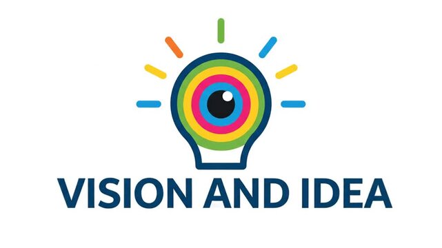 Lightbulb eye logo with text vision and ideas.