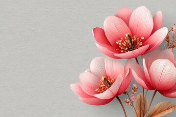 Elegant Pink Flowers Against Soft Gray Background for Design Use