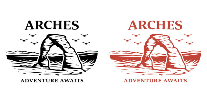 arches national park monoline vintage outdoor badge design