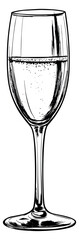 Hand drawn line art illustration of a champagne flute depicting sparkling wine for a celebration