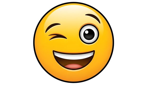 A playful yellow emoji winking with a wide smile, conveying amusement and a sense of lightheartedness