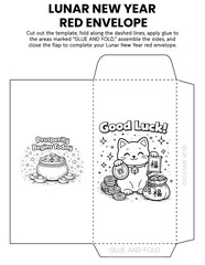 &ldquo;Sam and the Lucky Red Envelope&rdquo; craft template for kids with Lunar New Year angpao envelopes. Fun coloring and cutting activity for classroom or home. Great for fine motor skills, cultural learning.