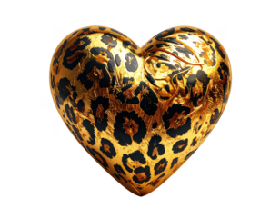 3D golden heart with a luxury animal print engraving,white background