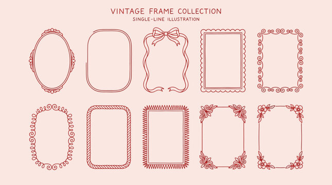 Vintage frame collection of ornate pink borders and decorative frames for invitations, scrapbooking, photography, and home decor.