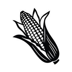 Ear of Corn Vector Icon - Black and White Maize Illustration