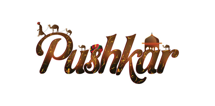 Pushkar Rajasthan Cultural Typography Vector | Indian Travel Tourism Text Effect Design