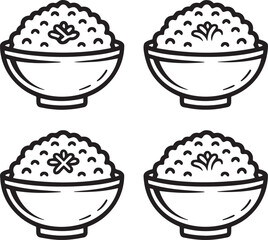 Set of Rice bowls Outline vector illustration isolated On Transparent Background