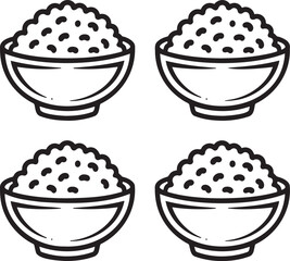 Set of Rice bowls Outline vector illustration isolated On Transparent Background