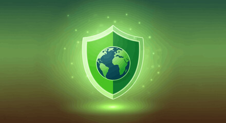 environmental protection shield with earth icon representing global sustainability and ecological