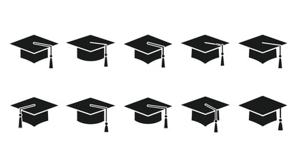Set of ten graduation cap silhouette icons arranged in two rows