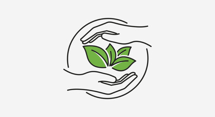 Environmental Conservation and Sustainability Illustrated by Two Hands Protecting Green Leaves