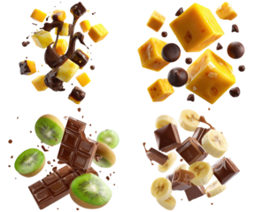Chocolate mango kiwi banana food dessert sweet set