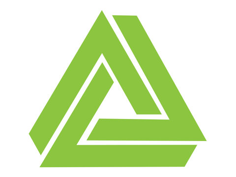 green gradient impossible triangle penrose geometric logo design with interlocking shapes and optical illusion effect for modern branding