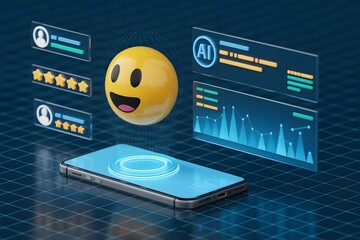 Artificial intelligence analyzes user feedback and ratings displayed on a modern smartphone screen