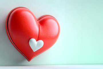 Red heart symbol representing love, passion, and affection, featuring a tiny white heart, ideal for valentine's day, anniversaries, and romantic themes, with copy space for messages