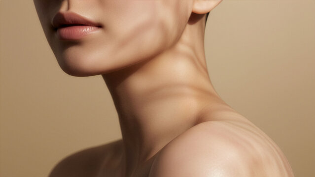 なめらかなフェイスラインと首元の美しさを表現したビューティーポートレート