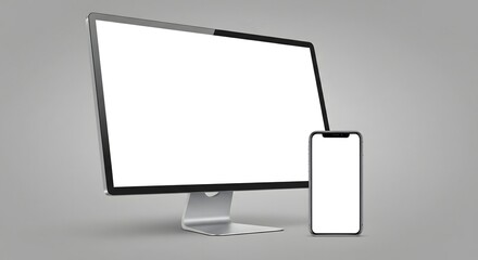 Modern desktop and smartphone mockup with blank screens on neutral background. Ideal for responsive website design, mobile app showcase, UI UX presentation, and digital marketing.