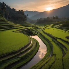 Traditional Indonesian Rice Fields with Lush Green Terraces,Generative AI
