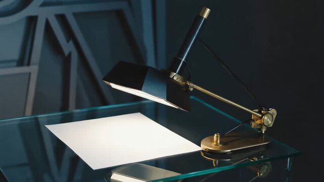 camera surroinding the desk lamp and the printer paper