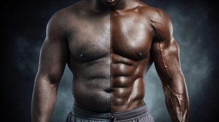 Before and After Male Fitness Transformation Split Showing Dedication and Strength Training Success Through Weight Loss Journey
