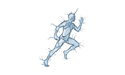 Creative water splash forming a running figure on a transparent background, ideal for motion graphics and abstract design.