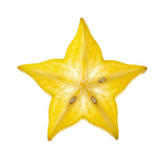Fototapeta premium Title: Single slice of fresh yellow carambola star fruit