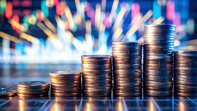 Stacks of coins arranged in ascending order, representing financial growth and investment.