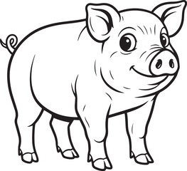 Fototapeta premium Black and White Pig Line Art Vector Illustration