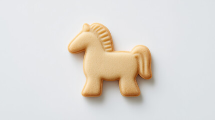 horse shaped monaka wafer dessert, traditional japanese horse cookie, minimalist horse pastry on white background