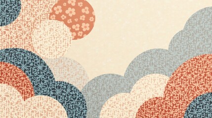 Abstract design with overlapping patterned circles and waves in earthy tones