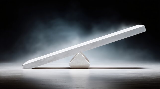 Minimal balance lever on stone fulcrum symbolizing equilibrium control stability and strategic decision making in abstract conceptual business metaphor, Generative AI