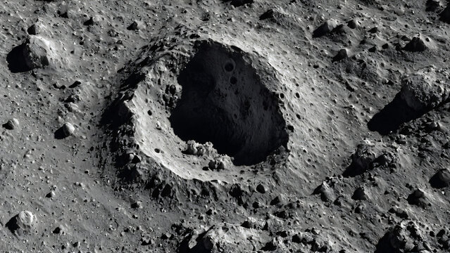 Detailaufnahme eines tiefen Einschlagschlagschlags auf dem Mond