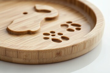 selective focus engraved animal design on bamboo toddler plate