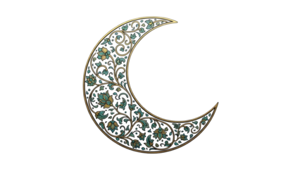 Crescent moon with intricate pattern on black background